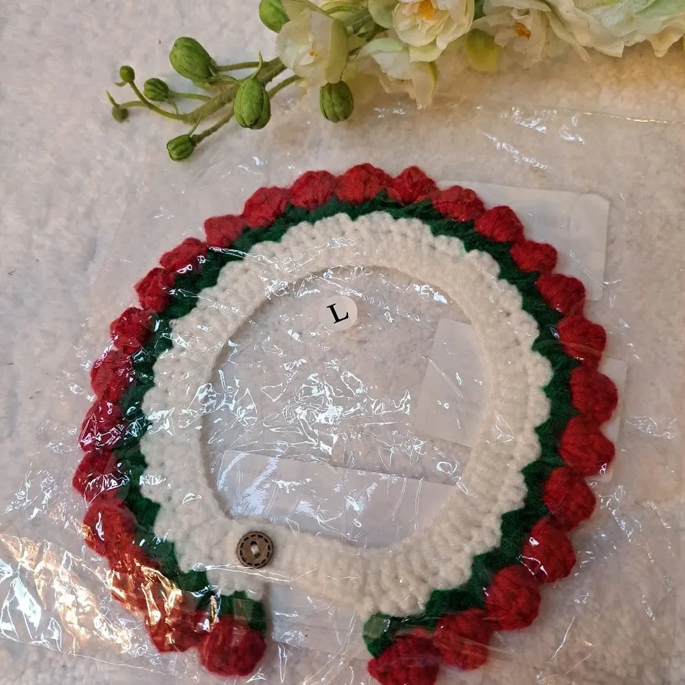 BraveNiuNiu Christmas Cat Collar in Tulip Shape Hem Crochet Knitted - Sz L NWT
